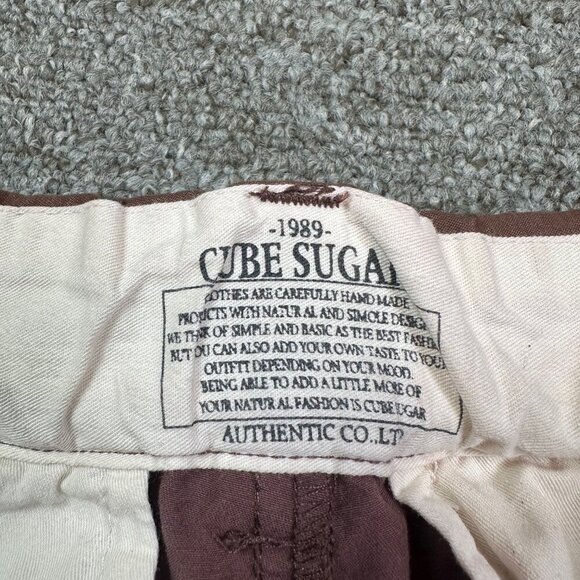 Cube Sugar Japanese Minimalist Pleated Brown Women's Cotton Pants Size Medium - Picture 2 of 7